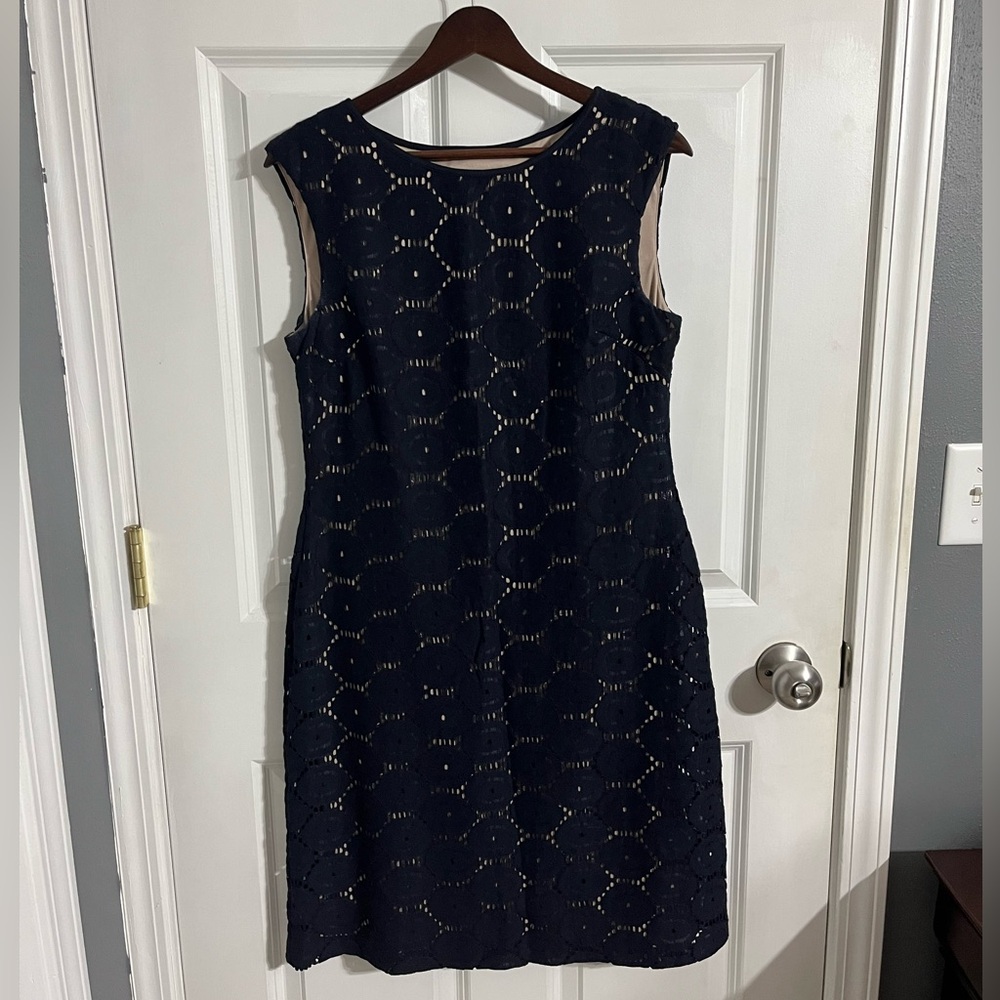 Jessica Howard Navy Blue Sheath Midi Dress Sleeveless Crew Neck